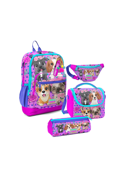 Coral High Kız Çocuk Pembe Köpek Desenli İlkokul Okul Çanta Seti Ve Bel Çantası