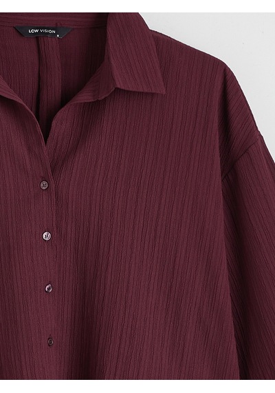 Lcw Vision Bordo Çizgili Oversize Kadın Gömlek