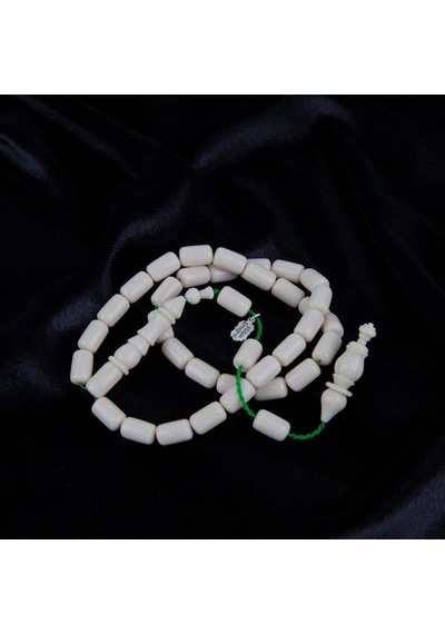 Galalit 1940 Döküm Eski Fransız Kapsül Kesim 7x11.5 Tesbih - Ivory Sedefli Beyaz - Vildan Ertuğrul Usta İşi