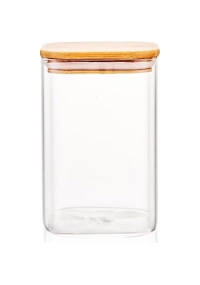 1100ml Sızdırmaz Vakumlu Bambu Kapaklı Borosilikat Cam Kavanoz Hava Geçirmez & Dayanıklı Gıda Saklama Kabı 10cm X 17cm 7009