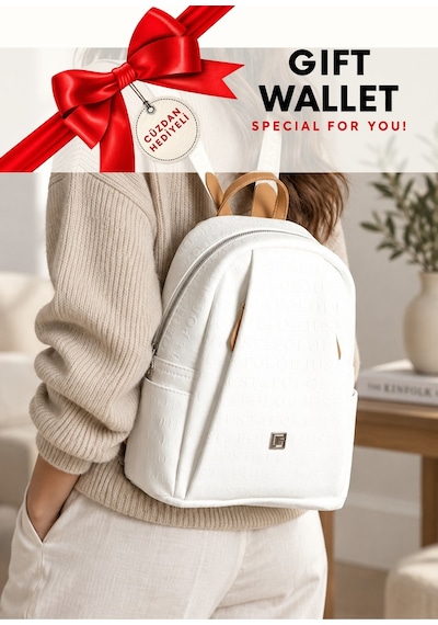 Beyaz Taba 4040 Cuzdanli Orijinal Just Polo Kadin 9 Bolmeli Orta Boy Sirt Cantasi 31x29 Cm Beyaz - Beyaz