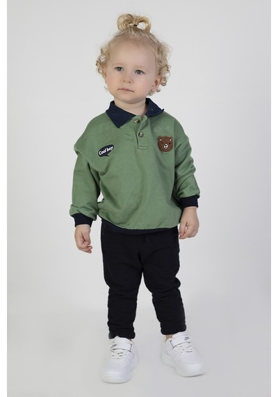 Harika Kids Erkek Bebek&çocuk İki İplik Kumaş Orta Kalınlıkta Polo Yaka Örme Basic Alt Üst Eşofman Takımı 001