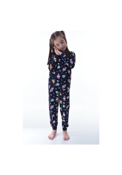 Unisex Çocuk Baskılı Pamuklu Pijama Takımı Rahat, Nefes Alan, Yumuşak Kumaşlı Uyku Takımı Lacivert