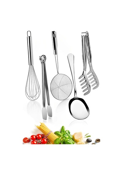 5li Pratik Mutfak Izgara Maşası Makarna Maşa Çelik Tel Yumurta Çırpıcısı Metal Kevgir Çeyiz Listesi Gri