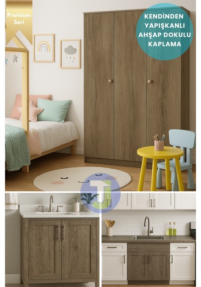 Technojet Premium Seri Kendinden Yapışkanlı Ahşap Desenli Pvc Kaplama 60cmx500cm Vizon