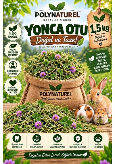 Polynaturel Doğal Yonca Otu 1500 Gr Tavşan, Hamster, Guinea Pig Ve Kemirgenler İçin Kuru Yonca Yem