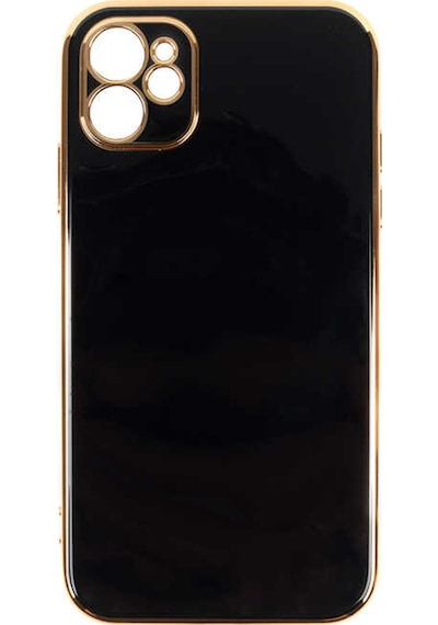 Forzacase Apple Uyumlu iPhone 11 Luxury Serisi Altın Çerçeveli Silikon Kılıf Siyah