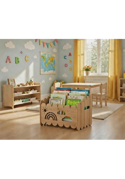 Montessori Ahşap Oyuncak Ve Kitap Saklama Kutusu Doğal