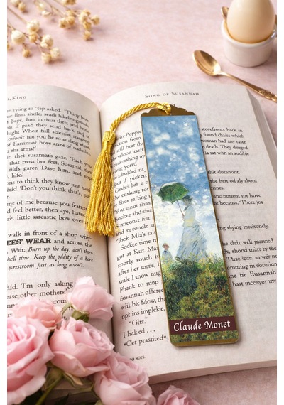 Kitap Kılıfı Ve Metal Kitap Ayracı Seti Claude Monet Gezinti Şemsiyeli Kadın