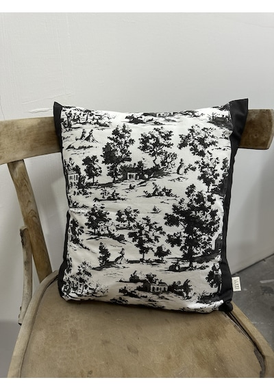 Toile De Jouy Monet Kırlent Kılıfı 43x43 Cm %100 Pamuk Dijital Baskılı Country Tarzı Fransız Dekoratif Yastık Kılıfı - Zt750 Siyah-
