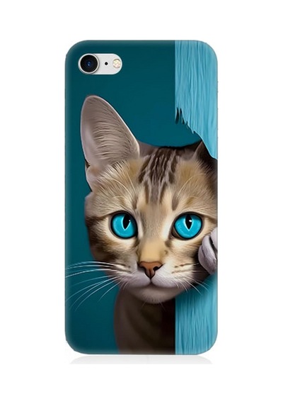 Apple Uyumlu iPhone 8 Silikon Kılıf Mavi Gözlü Masum Kedi