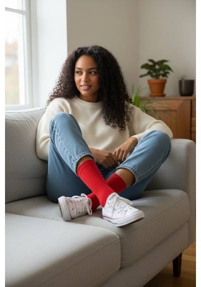 Socks Stores 6 Çift Unisex Renkli Pamuklu Soket Çorap - Renkli Tenis Boy Çorap Kırmızı