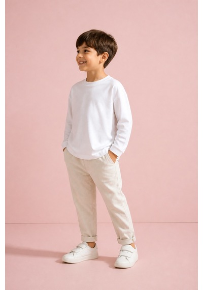 Eray Alp Kids Unisex Çocuk Beyaz Basic Sweatshirt Günlük Rahat Kombin