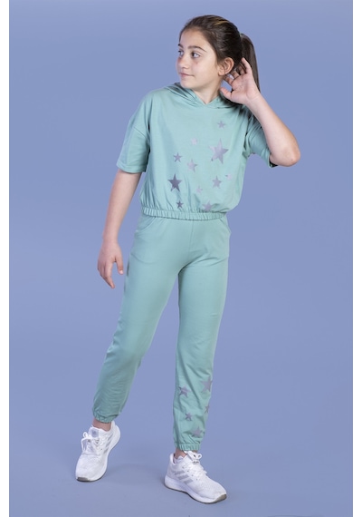 Toontoy Kids Toontoy Kız Çocuk Reflektörlü Yıldız Baskılı Eşofman Takımı Siyah