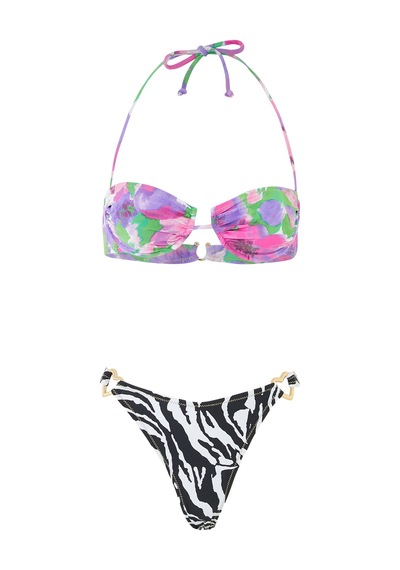 Rotate Çiçekli Zebra Desenli Bikini Multicolor