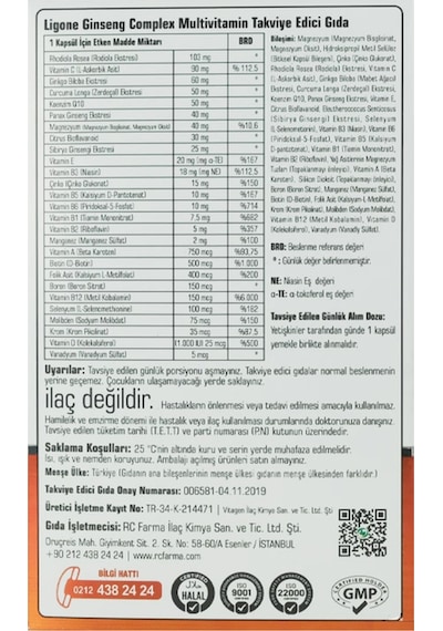 Ligone Ginseng Q-10 Zerdeçal Multimineral 30 Kapsül