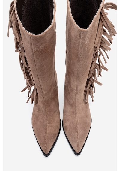 Luvishoes Luvi Shoes Orlo Toprak Süet Hakiki Deri Püsküllü Kadın Western Çizme Toprak
