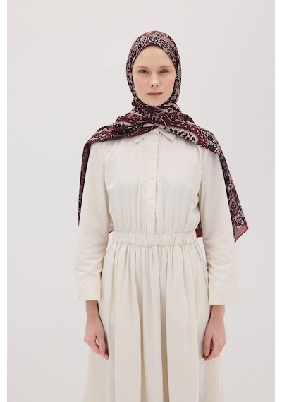 Mirsoy Scarf Almira Pamuk Etnik Desen Şal Bordo