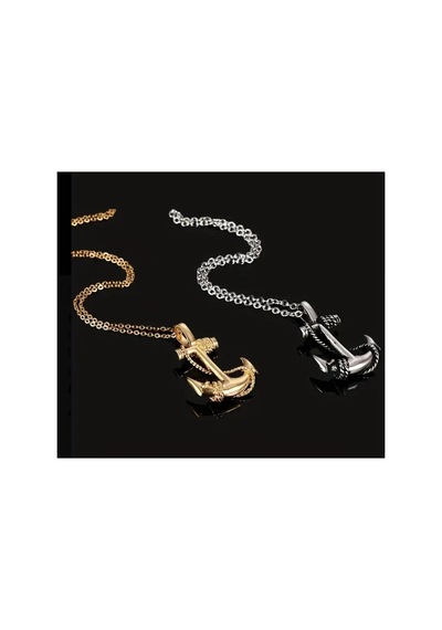 Yıwushı 1 Adet Vintage Boy's Navy Anchor Hip Hop Titanyum Çelik Çapa Kolye Altın Sarısı