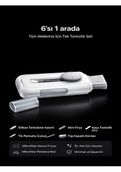 Limited 6in1 Elektronik Temizleme Seti Laptop Tablet Klavye Kulaklık Office Temizlik Kiti Beyaz