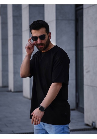 Erkek Oversize Tişört Siyah Siyah