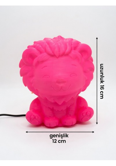 Aslan Modern Dekoratif Ev Hediyesi Tasarım Lamba - Aslan Figürlü Gece Lambası Pembe