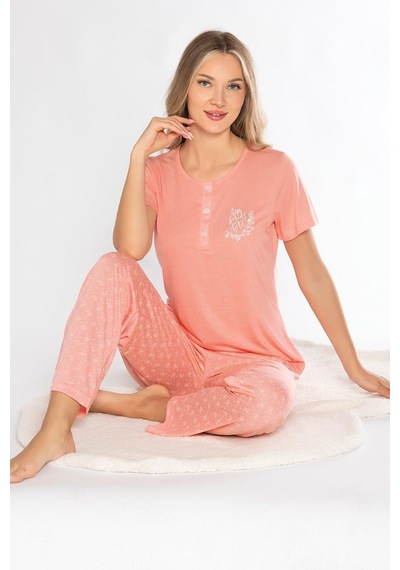 Kısa Kol Yazlık Pijama Takımı Alperi 780-53 Koyu Somon