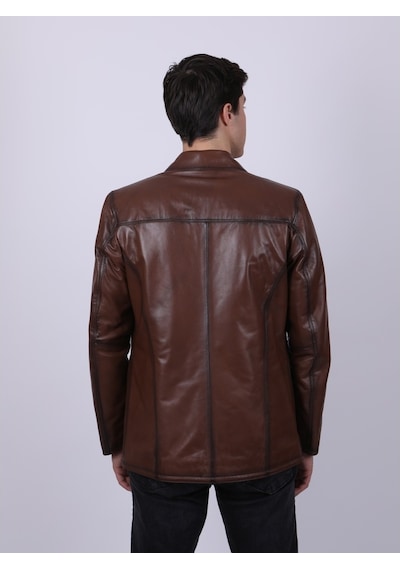 New Zaya Leather Erkek Açık Kahverengi Hakiki Deri Deri Mont Açık Kahverengi
