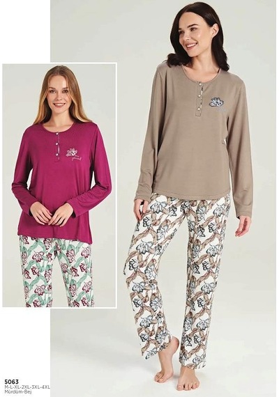 Feyza 5063 Uzun Kol Pijama Takımı Bej