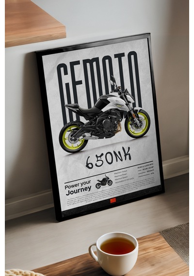 Cfmoto 650 Nk Siyah Ahşap Çerçeveli Poster, Dekoratif Motosiklet Duvar Tablosu