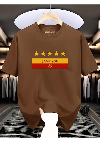 Şampiyon 25 Baskılı Unisex Tişört Kahverengi