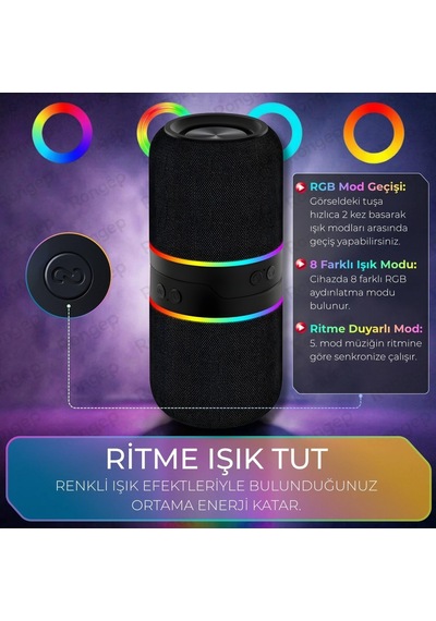 Taşınabilir Bluetooth Hoparlör Sound-twin 10w Tws Stereo Manyetik Özellikli İki Parçaya Ayrılabilen Rgb Işıklı Ipx6 Suya Dayanıklı Type-c Şarjlı Kablosuz Speaker Siyah