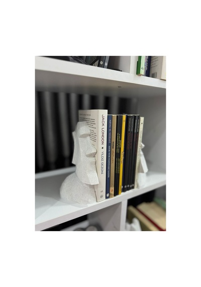 Moai Heykel Kitap Tutucu Granit Mermer Beyaz Kitaplık Desteği
