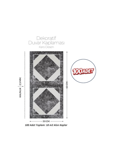 30x60 Cm Kendinden Yapışkanlı Duvar,banyo,tezgah Arası Karo Desen-100 Adet 1009-100