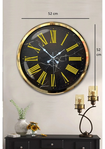 Zentime Black Marble Gold 52 Cm Metal Duvar Saati Çok Renkli
