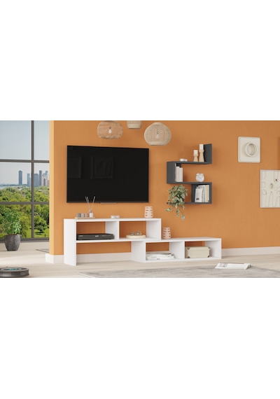 Robin Home Nexus Tv Ünitesi Tv Sehpası Raflı Beyaz-antrasit