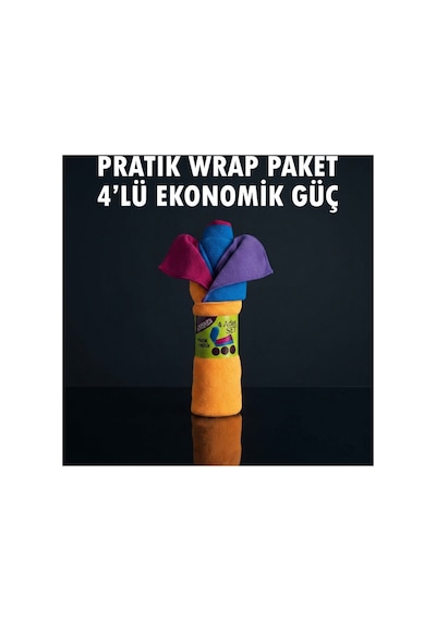 Pratik Mikrofiber Temizlik Bezi 4'lü Wrap Dürüm Paket 32x32 Sarı-mavi-mor