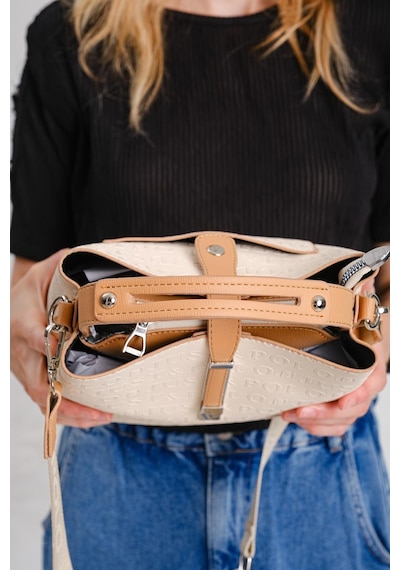 Just Polo Kadın Orijinal Just Polo 3 Bölmeli Ayarlanabilir Askılı Şık El & Omuz Çantası Shoulder Bag Krem - Camel