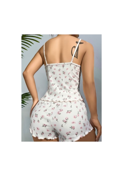 Lily Bianca Nightwear Çiçek Desenli Penye Gecelik Beyaz