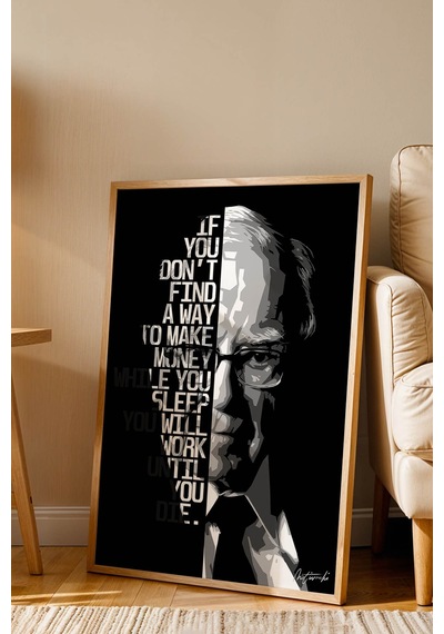 Warren Buffett Motivasyon Tablosu - Finansal Özgürlük Serisi Çerçeveli Ofis Duvar Dekoru Kayın