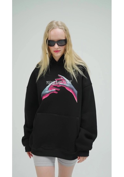 Startmore Unisex Please Baby Sweatshirt Hoodie Siyah Siyah