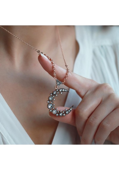 Elmas Montür Hilal Rose Gold Kaplama Gümüş Kolye Gümüş