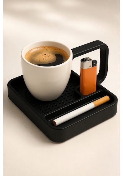 Kahve Sunum Tepsisi Çok Bölmeli Masa Üstü Organizer Kupa Fincan Standı Pla 12.5x11x7 Cm Siyah