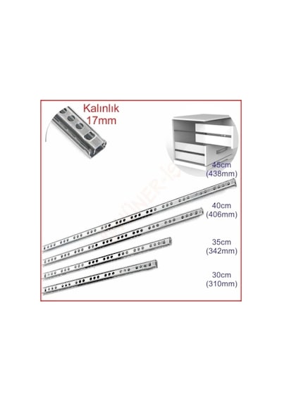 17mm 40cm Teleskopik Ray Çekmece Kızağı Çekmece Rayı 17x406 Çekmece Rayları