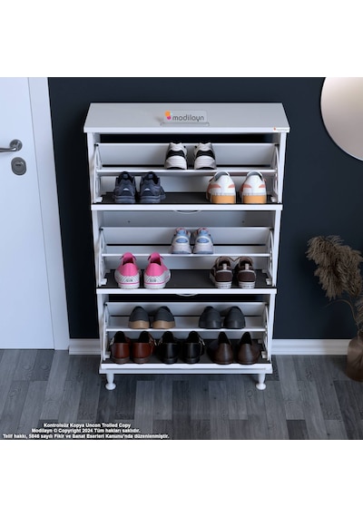 Modilayn Varbi Kapı Önü 72x 127x 26 Cm Lik 3 Düşer Kapak 6 Göz Raf Bölmeli Ayakkabılık Beyaz-antrasit Modilayn Varbi Kapı Önü 72x 127x 26 Cm Lik 3 Düşer Kapak 6 Göz Raf Bölmeli Ayakkabılık Beyaz-antrasit