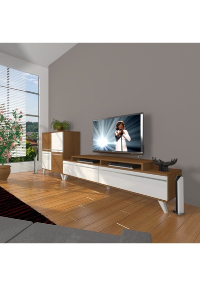 Decoraktiv Ekoflex On Mdf Retro Tv Ünitesi Tv Sehpası Ceviz - Beyaz