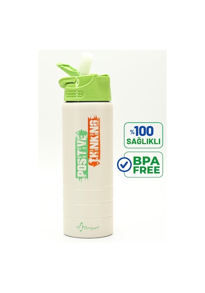 Paslanmaz 304 Çelik Matara Pipetli Motivasyon Matarası Suluğu 304 Çelik Suluk Yeşil 750 Ml 1156 Yeşil