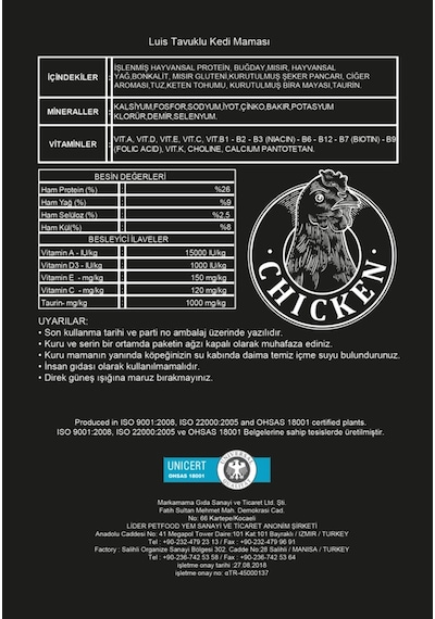 Luis Tavuklu Yetişkin Kedi Maması 15 KG