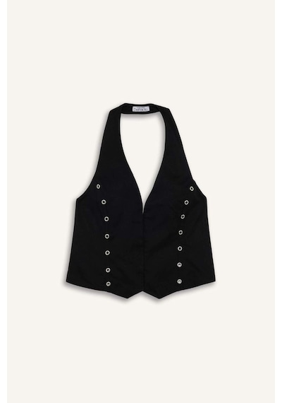 Defacto Halter Yaka Kuşgözü Detaylı Gabardin Yelek G2453ax25aubk81 Siyah-bk81
