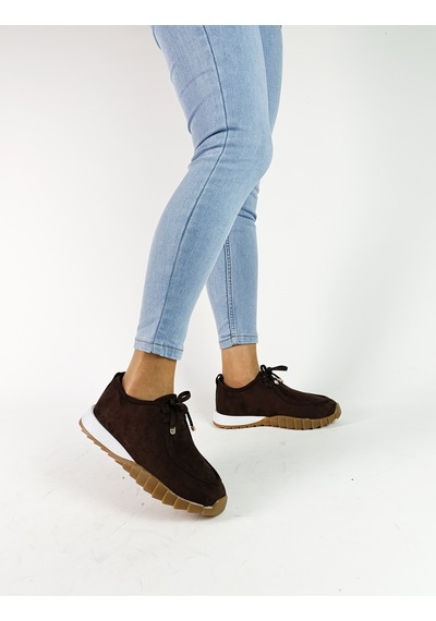 Gdt Ayakkabı Kahve Renk Süet Bağcıklı Kadın Sneakers Spor Ayakkabı Kadın Bej
